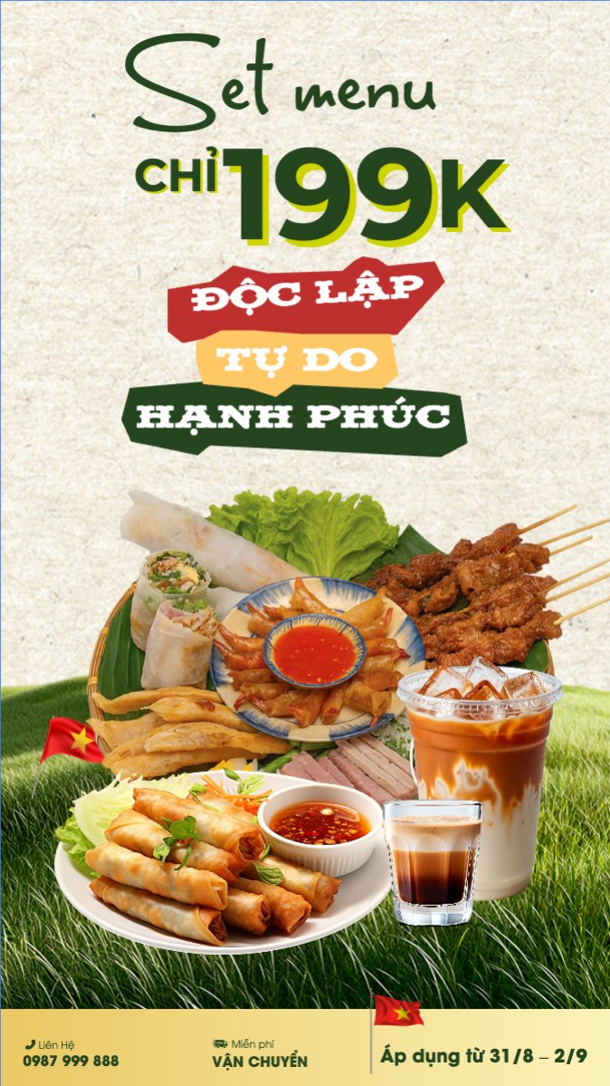 Mẫu Bài post MXH (9:16) 2/9, Quốc Khánh, lễ hội, Việt Nam, đồ ăn, food, thực phẩm, ẩm thực, món ăn, F&B, thức ăn, cổ điển, vintage, retro, classic — LayerPic