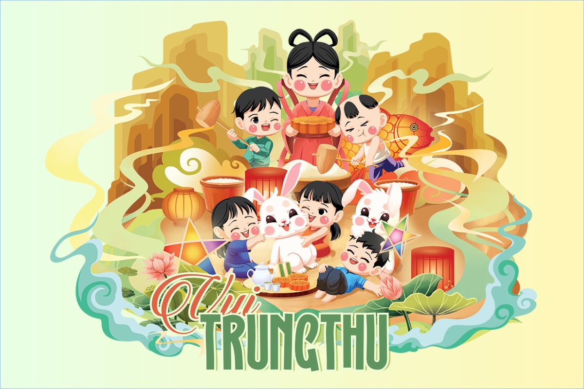 Mẫu Thank you card Trung thu, Tết Đoàn Viên, mid-autumn festival, sự kiện, event, lồng đèn, ẩm thực, food, thực phẩm, chibi, cute, dễ thương — LayerPic