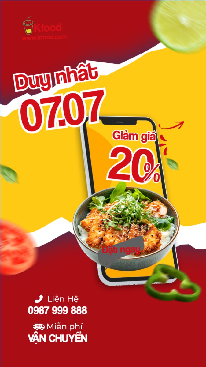 Mẫu Bài post MXH (9:16) Cơm, đồ ăn, fastfood, food, thực phẩm, ẩm thực, món ăn, F&B, nhà hàng, thức ăn, hiện đại — LayerPic
