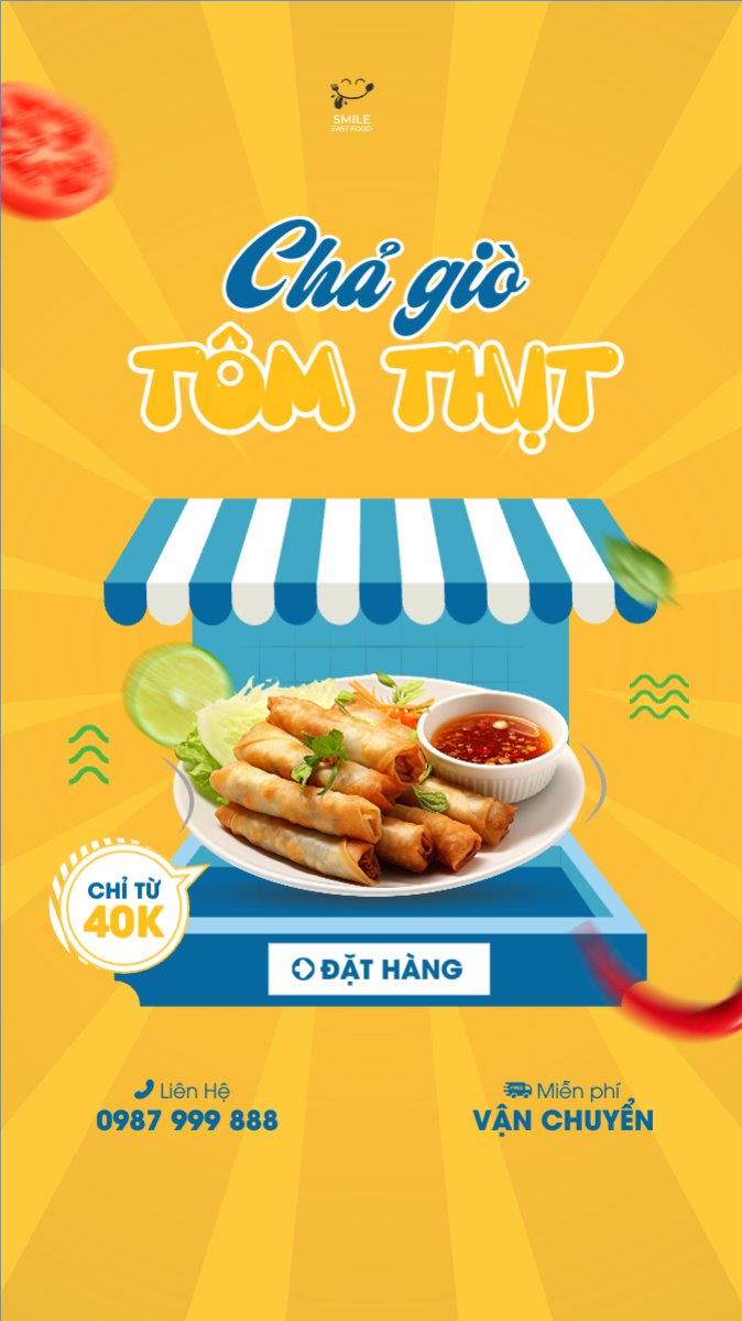 Mẫu Bài post MXH (9:16) Chả giò, chả, Đồ ăn, food, thực phẩm, ẩm thực, món ăn, F&B, nhà hàng, hiện đại, modern — LayerPic