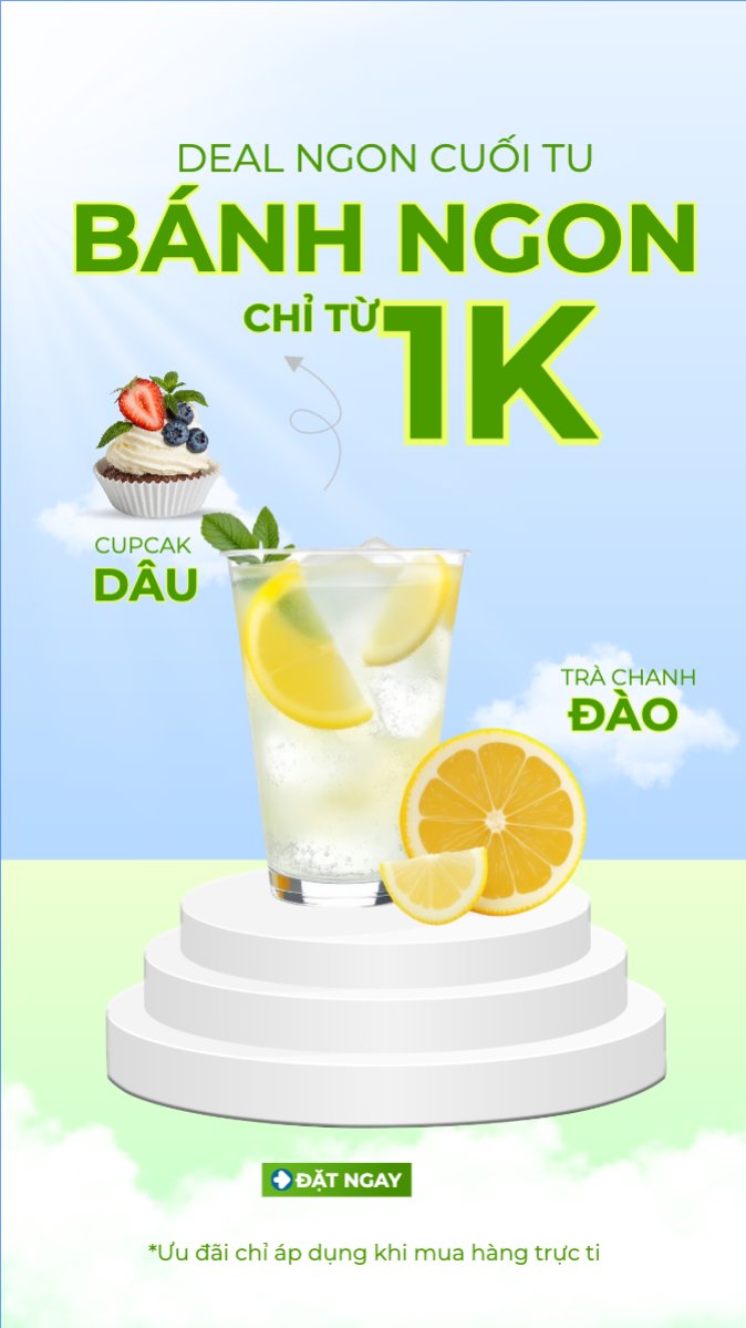 Mẫu Bài post MXH (9:16) Trà chanh, nước ép, bánh ngọt, cake, ẩm thực, nước uống, juice, giải khát, F&B, drink, hiện đại — LayerPic