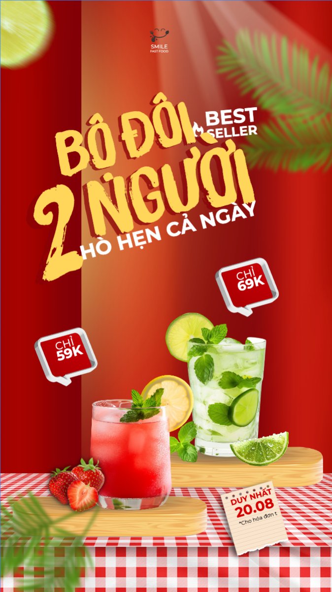 Mẫu Bài post MXH (9:16) Trà chanh, trà dâu, trà chanh, lemontea, soda, nước uống, juice, giải khát, F&B, drink, hiện đại — LayerPic