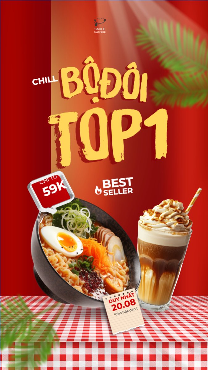 Mẫu Bài post MXH (9:16) Mì, ramen, cà phê, coffee, nước uống, đồ ăn, food, thực phẩm, ẩm thực, món ăn, F&B, nhà hàng, thức ăn, hiện đại — LayerPic