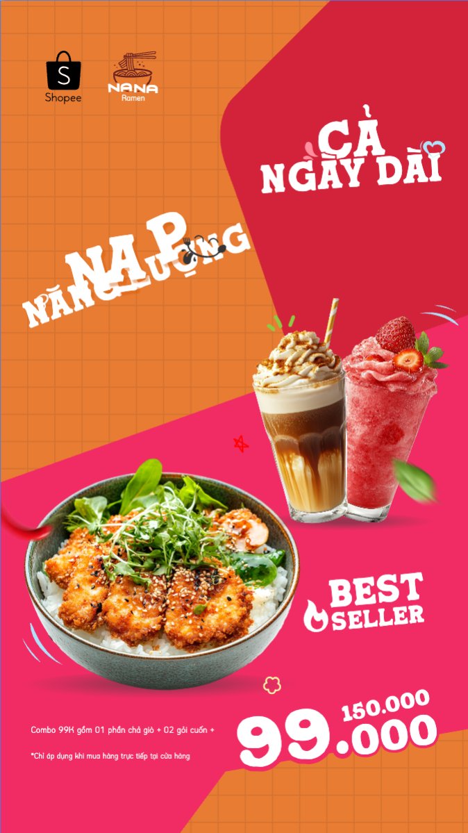 Mẫu Bài post MXH (9:16) Cơm, cơm gà, cà phê, trà dâu, nước uống, đồ ăn, food, thực phẩm, ẩm thực, món ăn, F&B, nhà hàng, thức ăn, dễ thương, hiện đại — LayerPic
