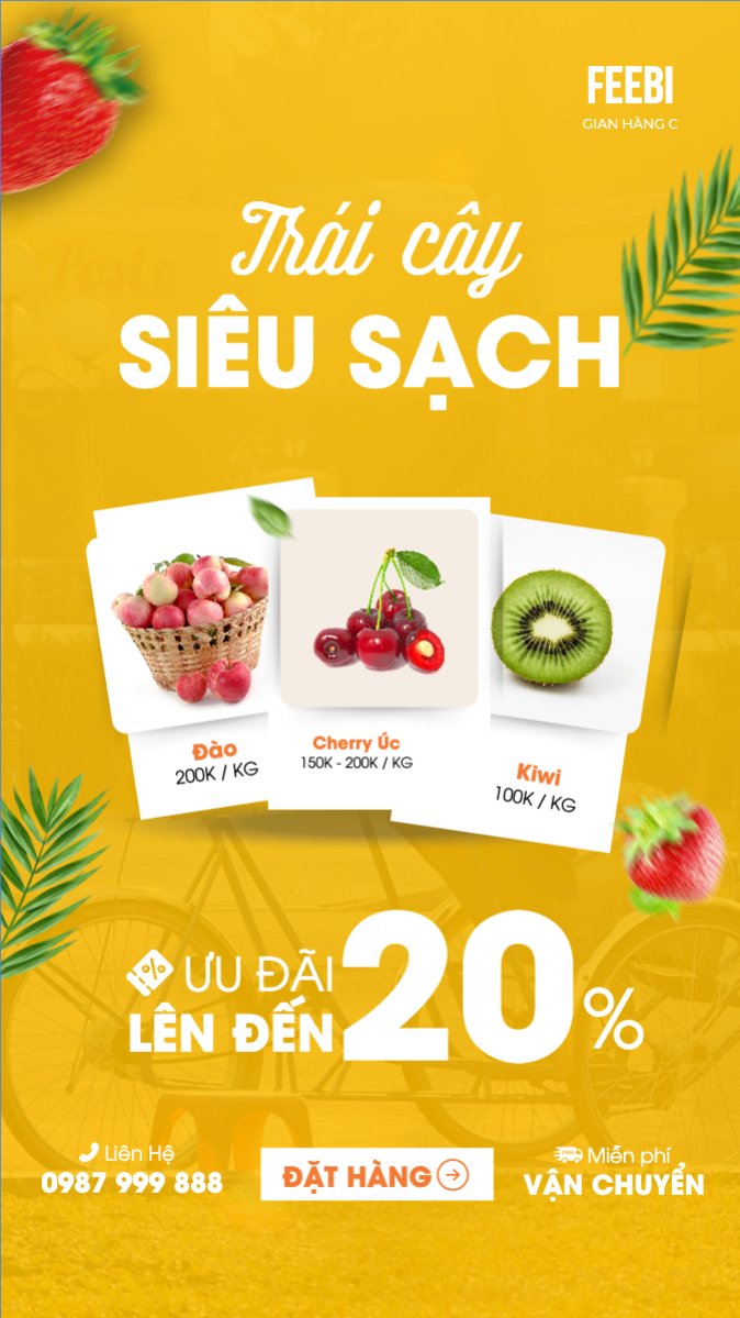 Mẫu Bài post MXH (9:16) Trái cây, fruit, Đồ ăn, food, thực phẩm, ẩm thực, món ăn, F&B, nhà hàng, thức ăn, hiện đại — LayerPic