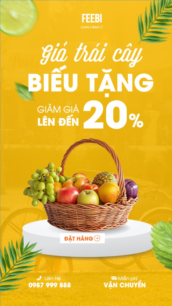 Mẫu Bài post MXH (9:16) Trái cây, fruit, Đồ ăn, food, thực phẩm, ẩm thực, món ăn, F&B, nhà hàng, thức ăn, hiện đại — LayerPic