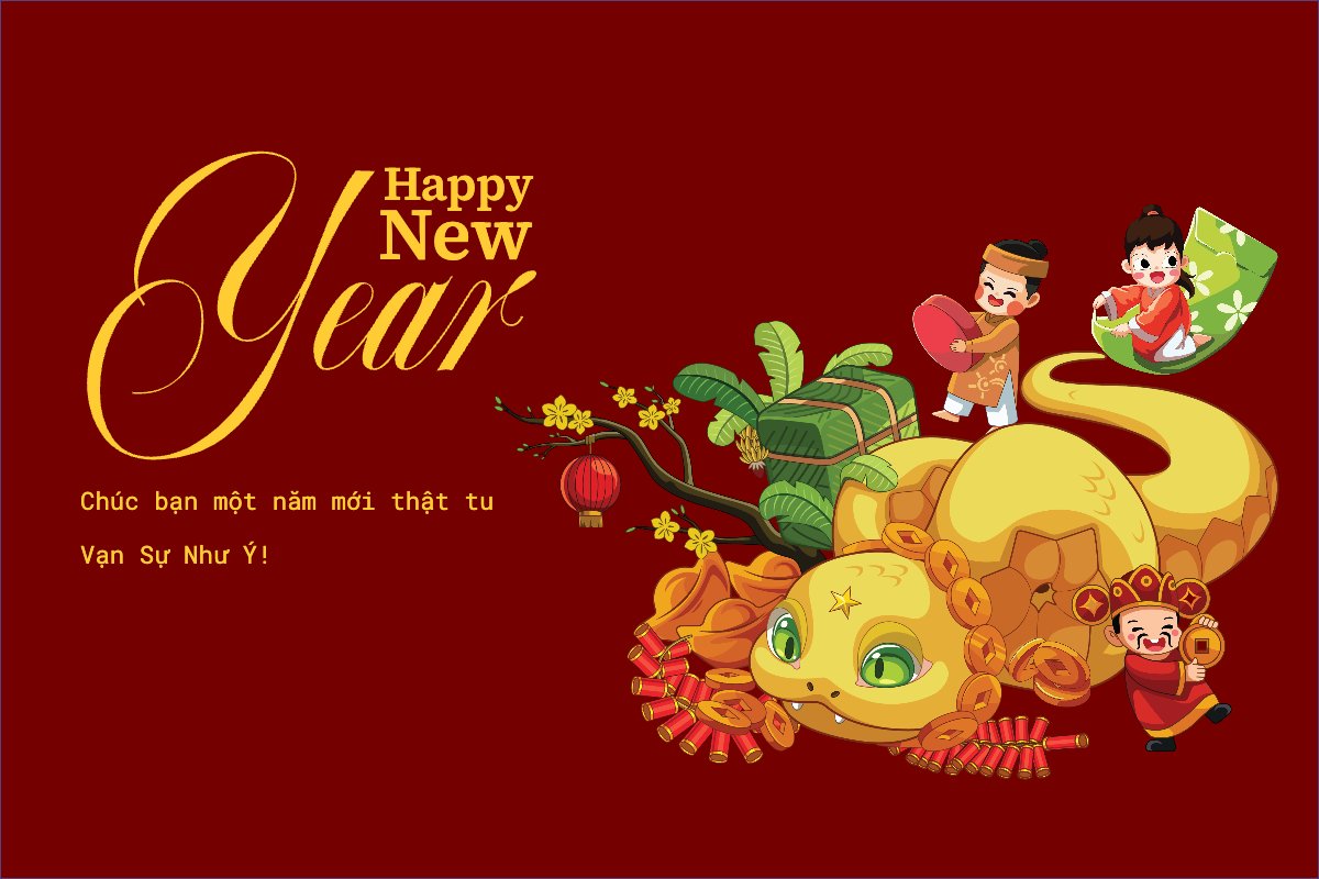 Mẫu Thank you card Tết, Xuân, Ất tỵ, năm 2025, 2025, truyền thống, traditional, dân gian — LayerPic