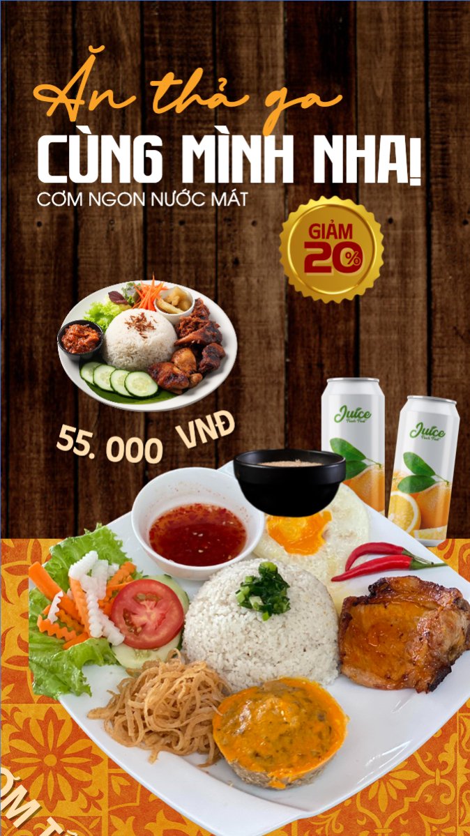 Mẫu Bài post MXH (9:16) Cơm tấm, Món ăn Việt Nam, đồ ăn, food, thực phẩm, ẩm thực, món ăn, F&B, thức ăn, cổ điển, vintage, retro, classic, truyền thống — LayerPic