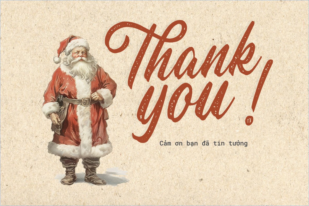 Mẫu Thank you card Giáng sinh, Christmas, Noel, 25/12, Cổ điển, vintage, retro, classic — LayerPic