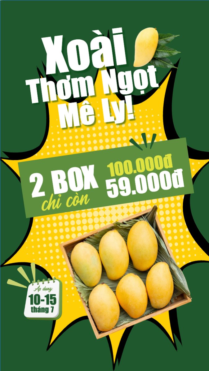 Mẫu Bài post MXH (9:16) Xoài, trái cây, đồ ăn, food, thực phẩm, ẩm thực, món ăn, F&B, nhà hàng, thức ăn, y2k, cổ điển, vintage, retro, classic — LayerPic