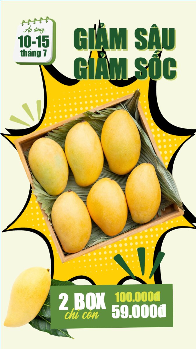 Mẫu Bài post MXH (9:16) Xoài, trái cây, đồ ăn, food, thực phẩm, ẩm thực, món ăn, F&B, nhà hàng, thức ăn, y2k, cổ điển, vintage, retro, classic — LayerPic