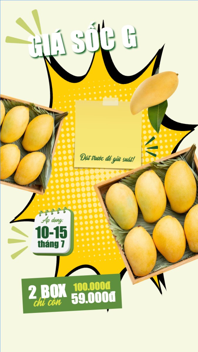 Mẫu Bài post MXH (9:16) Xoài, trái cây, đồ ăn, food, thực phẩm, ẩm thực, món ăn, F&B, nhà hàng, thức ăn, y2k, cổ điển, vintage, retro, classic — LayerPic