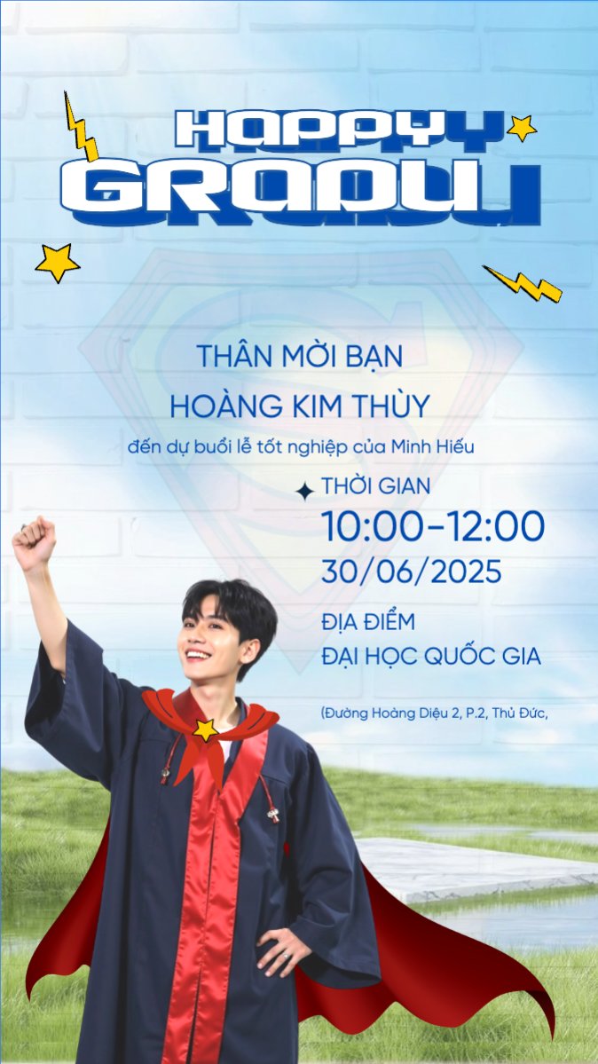 Mẫu Bài post MXH (9:16) Tốt nghiệp, graduation, giáo dục, education, sự kiện, event, hoạt hình, cartoon, superman — LayerPic