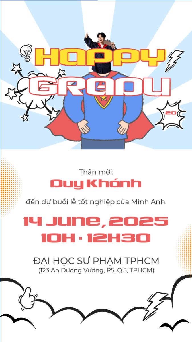 Mẫu Bài post MXH (9:16) Tốt nghiệp, graduation, giáo dục, education, sự kiện, event, hoạt hình, cartoon, superman — LayerPic