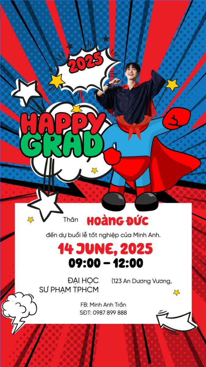 Mẫu Bài post MXH (9:16) Tốt nghiệp, graduation, giáo dục, education, sự kiện, event, hoạt hình, cartoon, superman — LayerPic