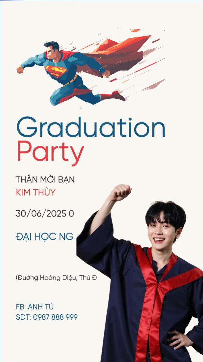 Mẫu Bài post MXH (9:16) Tốt nghiệp, graduation, giáo dục, education, sự kiện, event, hoạt hình, cartoon, superman — LayerPic
