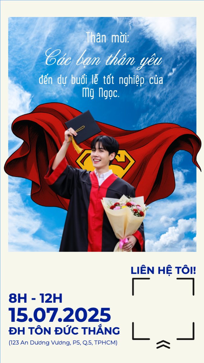 Mẫu Bài post MXH (9:16) Tốt nghiệp, graduation, giáo dục, education, sự kiện, event, hoạt hình, cartoon, superman — LayerPic