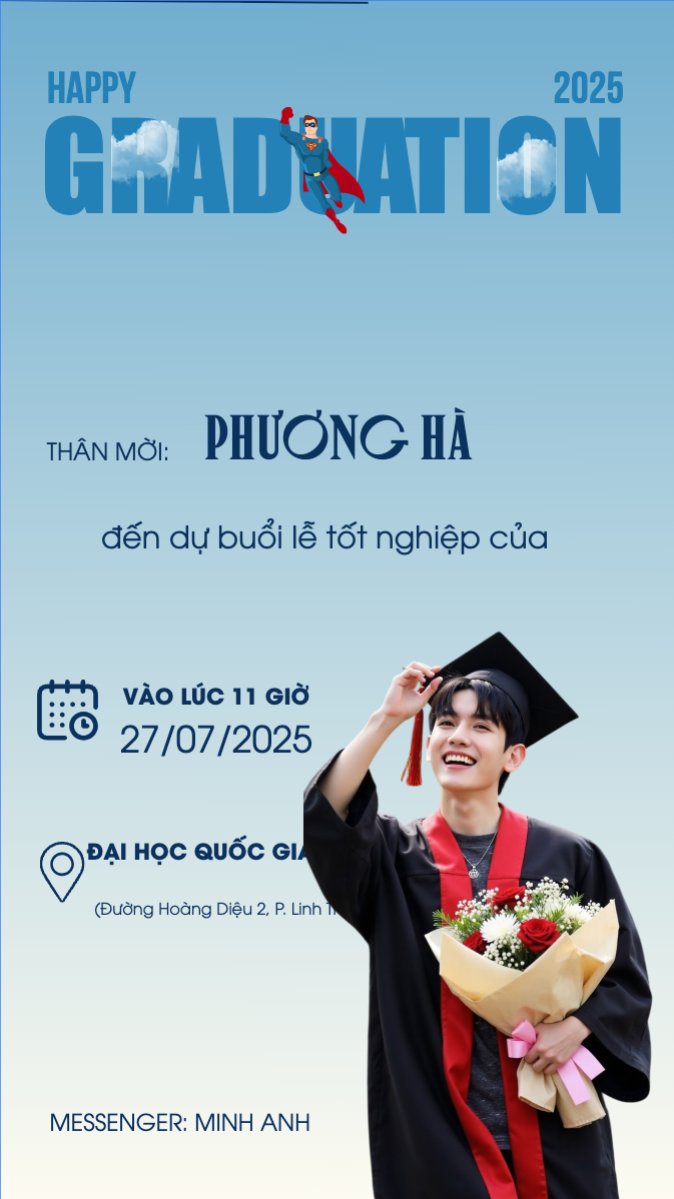 Mẫu Bài post MXH (9:16) Tốt nghiệp, graduation, giáo dục, education, sự kiện, event, hoạt hình, cartoon, superman — LayerPic