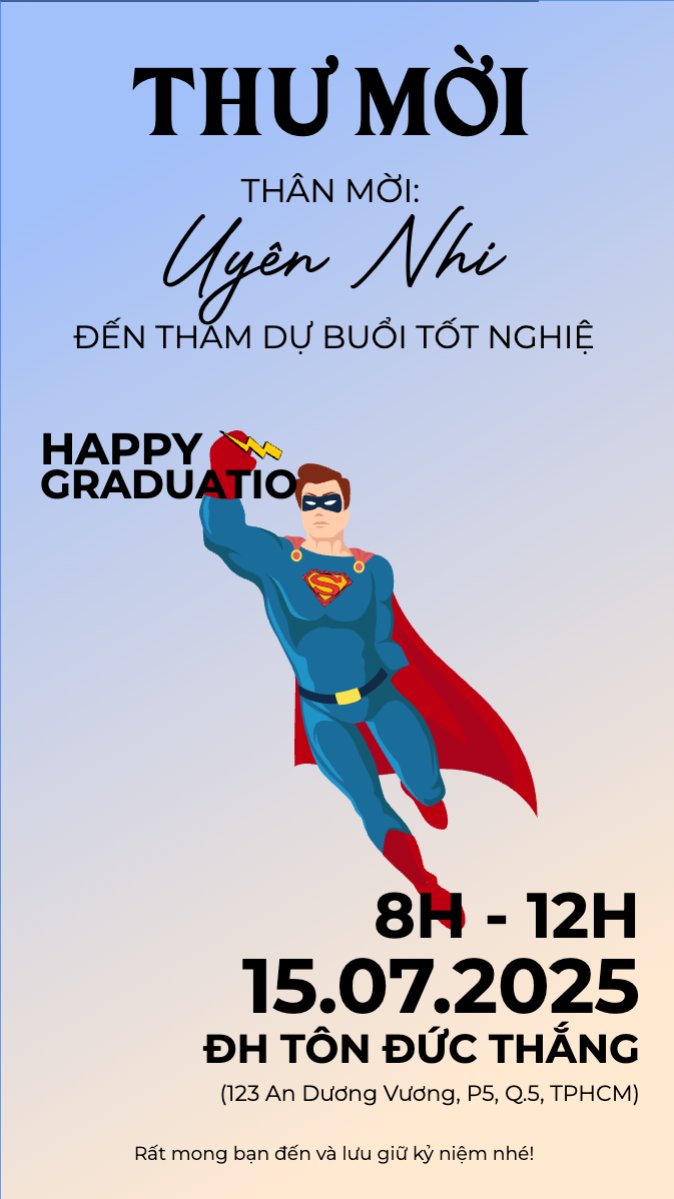 Mẫu Bài post MXH (9:16) Tốt nghiệp, graduation, giáo dục, education, sự kiện, event, hoạt hình, cartoon, superman — LayerPic