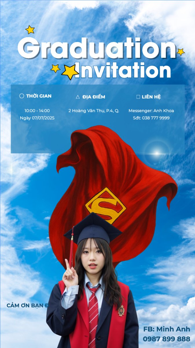 Mẫu Bài post MXH (9:16) Tốt nghiệp, graduation, giáo dục, education, sự kiện, event, hoạt hình, cartoon, superman — LayerPic