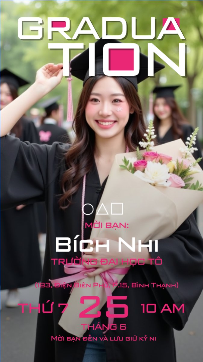 Mẫu Bài post MXH (9:16) Tốt nghiệp, graduation, giáo dục, education, sự kiện, event, hoạt hình, cartoon, squid game — LayerPic