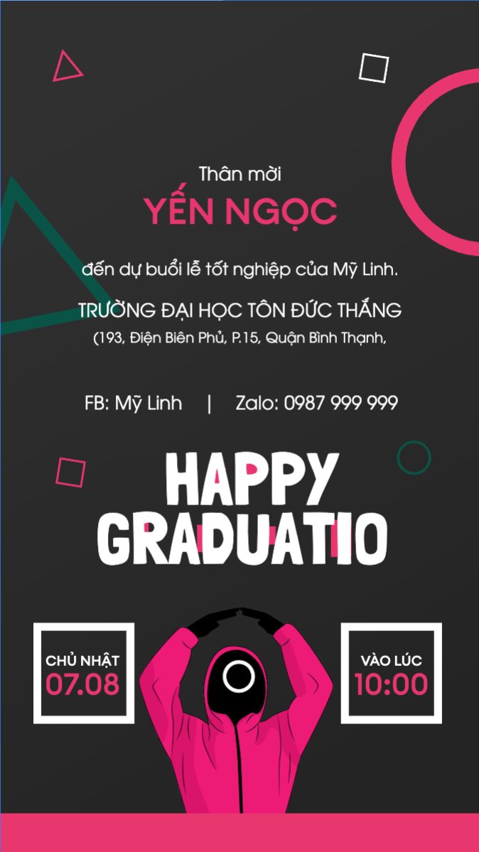 Mẫu Bài post MXH (9:16) Tốt nghiệp, graduation, giáo dục, education, sự kiện, event, hoạt hình, cartoon, squid game — LayerPic