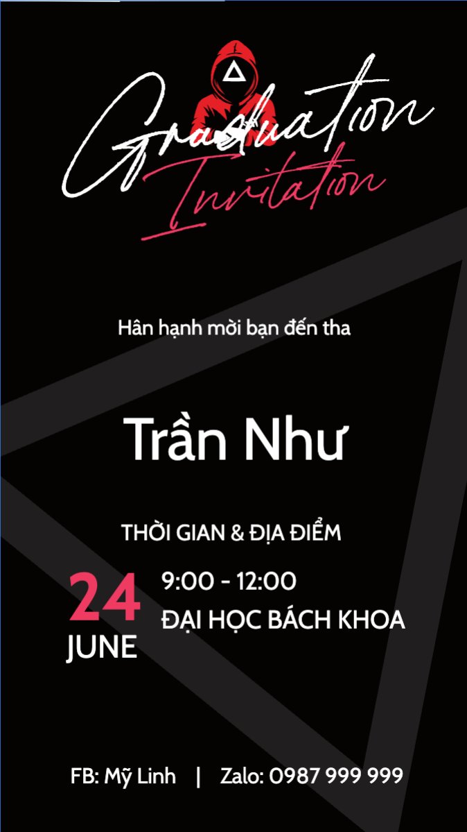 Mẫu Bài post MXH (9:16) Tốt nghiệp, graduation, giáo dục, education, sự kiện, event, hoạt hình, cartoon, squid game — LayerPic
