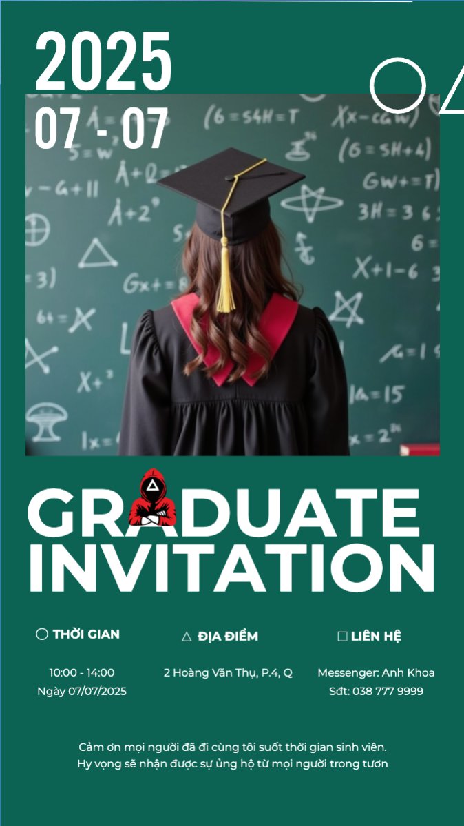 Mẫu Bài post MXH (9:16) Tốt nghiệp, graduation, giáo dục, education, sự kiện, event, hoạt hình, cartoon, squid game — LayerPic