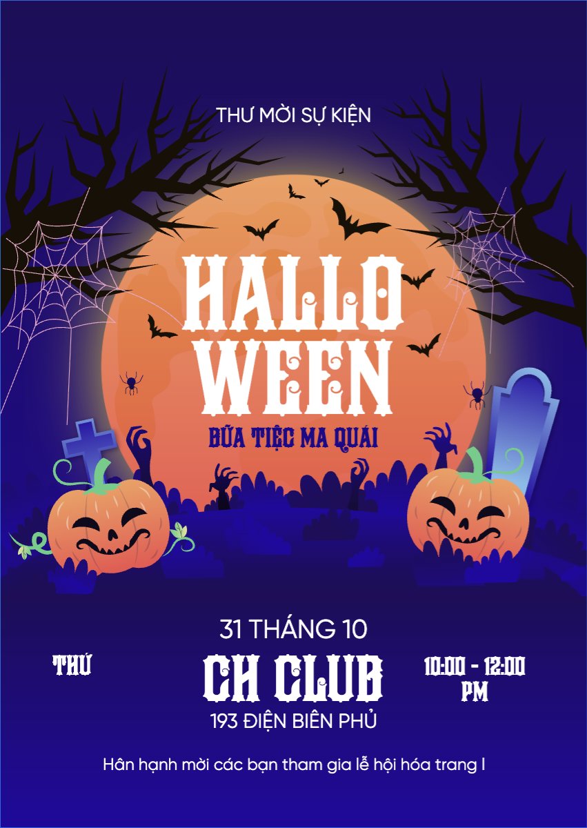 Mẫu Thư mời Halloween, lễ hội ma quái, sự kiện, event, dễ thương, cute, chibi, hoạt hình, cartoon — LayerPic