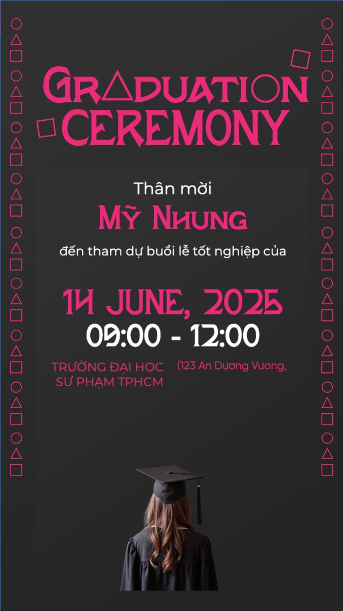 Mẫu Bài post MXH (9:16) Tốt nghiệp, graduation, giáo dục, education, sự kiện, event, hoạt hình, cartoon, squid game — LayerPic