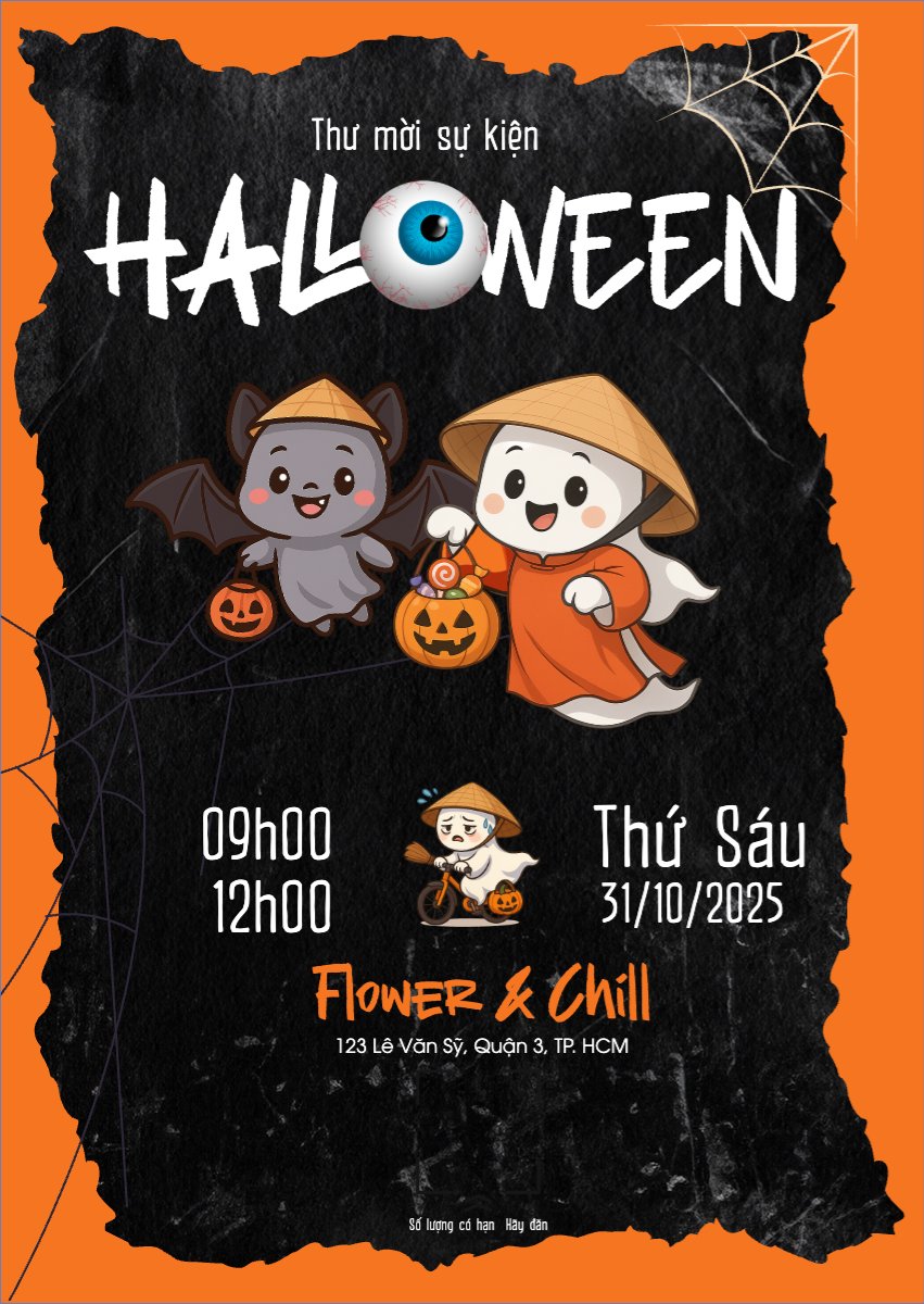 Mẫu Thư mời Halloween, lễ hội ma quái, sự kiện, event, dễ thương, cute, chibi, hoạt hình, cartoon — LayerPic