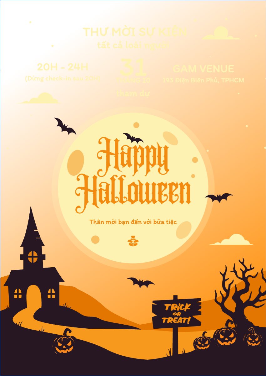 Mẫu Thư mời Halloween, lễ hội ma quái, sự kiện, event, dễ thương, cute, chibi, hoạt hình, cartoon — LayerPic