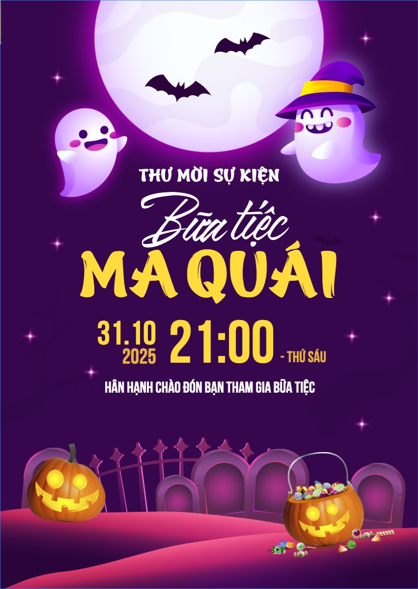 Mẫu Thư mời Halloween, lễ hội ma quái, sự kiện, event, dễ thương, cute, chibi, hoạt hình, cartoon — LayerPic