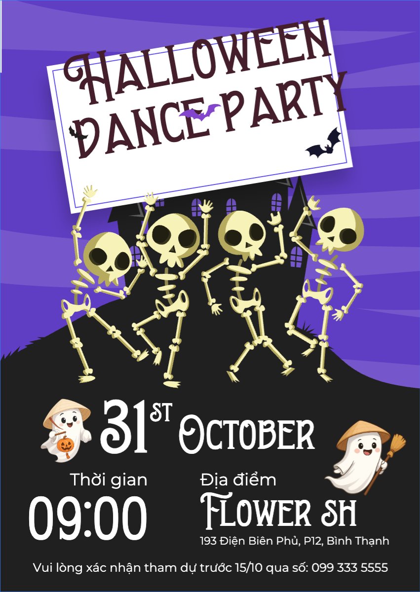 Mẫu Thư mời Halloween, lễ hội ma quái, sự kiện, event, dễ thương, cute, chibi, hoạt hình, cartoon — LayerPic