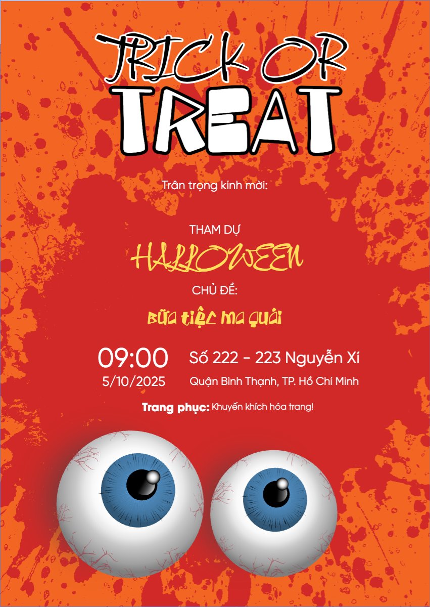 Mẫu Thư mời Halloween, lễ hội ma quái, sự kiện, event, dễ thương, cute, chibi, hoạt hình, cartoon — LayerPic