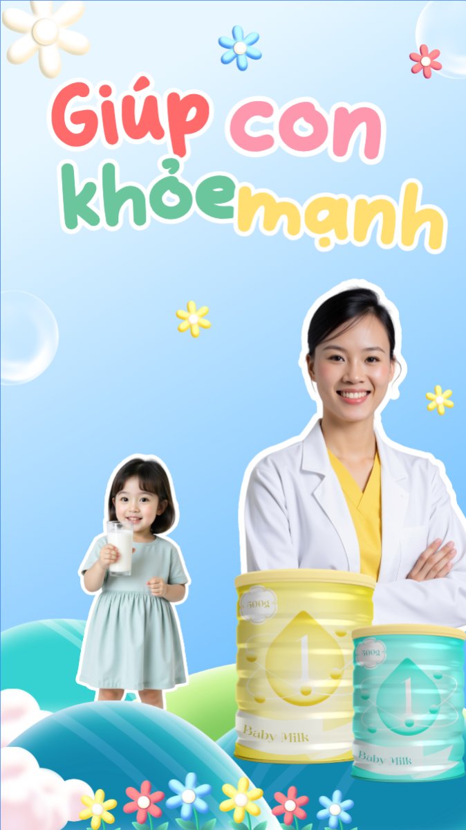 Mẫu Bài post MXH (9:16) Em bé, baby, trẻ em, kids, sữa, milk, đồ ăn, food, thực phẩm, ẩm thực, món ăn, F&B, thức ăn — LayerPic