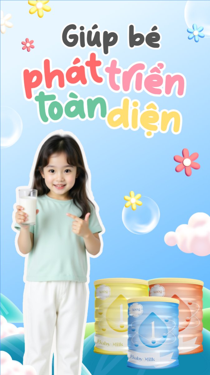 Mẫu Bài post MXH (9:16) Em bé, baby, trẻ em, kids, sữa, milk, đồ ăn, food, thực phẩm, ẩm thực, món ăn, F&B, thức ăn — LayerPic