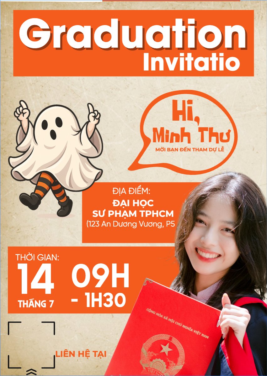 Mẫu Thư mời Halloween, tốt nghiệp, graduate, lễ hội ma quái, sự kiện, event, dễ thương, cute, chibi, hoạt hình, cartoon — LayerPic
