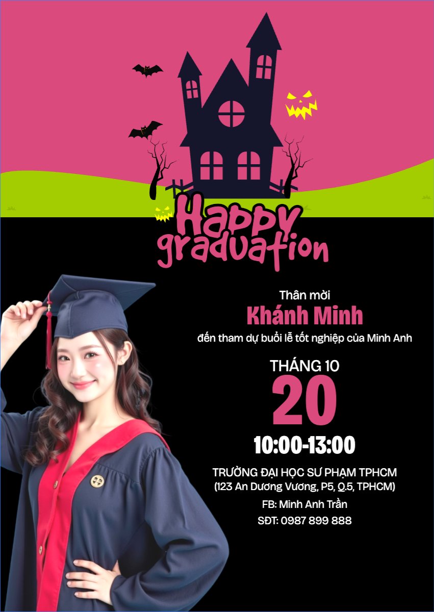 Mẫu Thư mời Halloween, tốt nghiệp, graduate, lễ hội ma quái, sự kiện, event, đơn giản, simple, hiện đại, modern — LayerPic