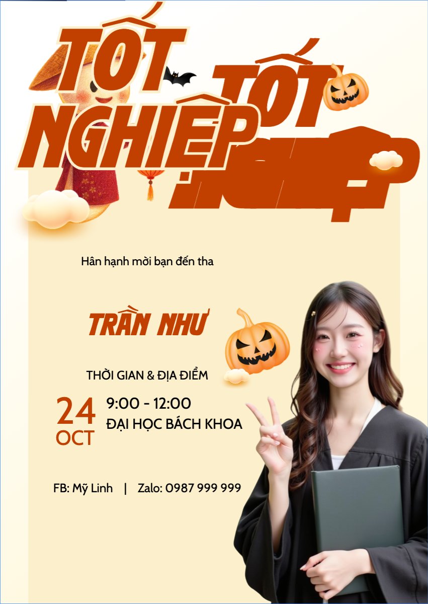 Mẫu Thư mời Tốt nghiệp, thư mời, sinh viên, student, education, halloween, lễ hội, festival, chibi, hoạt hình, cute, dễ thương — LayerPic