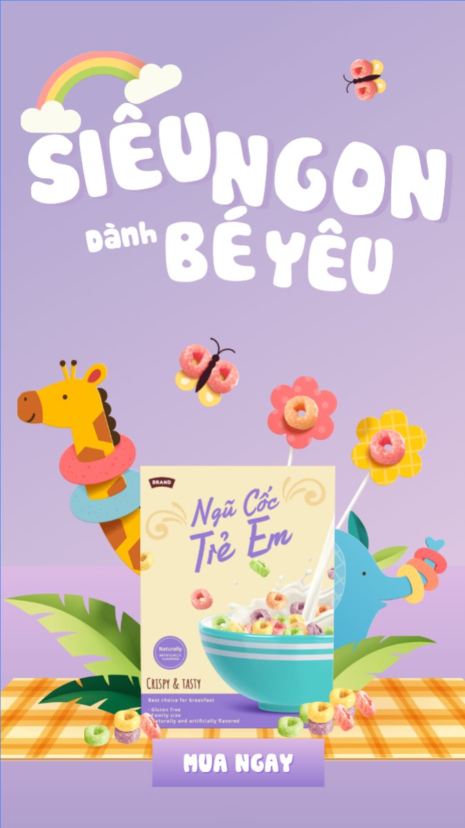 Mẫu Bài post MXH (9:16) Em bé, baby, trẻ em, kids, ngũ cốc, cereal, đồ ăn, food, thực phẩm, ẩm thực, món ăn, F&B, thức ăn — LayerPic