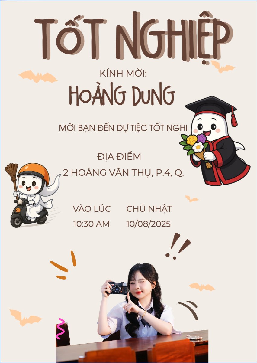 Mẫu Thư mời Halloween, tốt nghiệp, graduate, lễ hội ma quái, sự kiện, event, dễ thương, cute, chibi, hoạt hình, cartoon — LayerPic