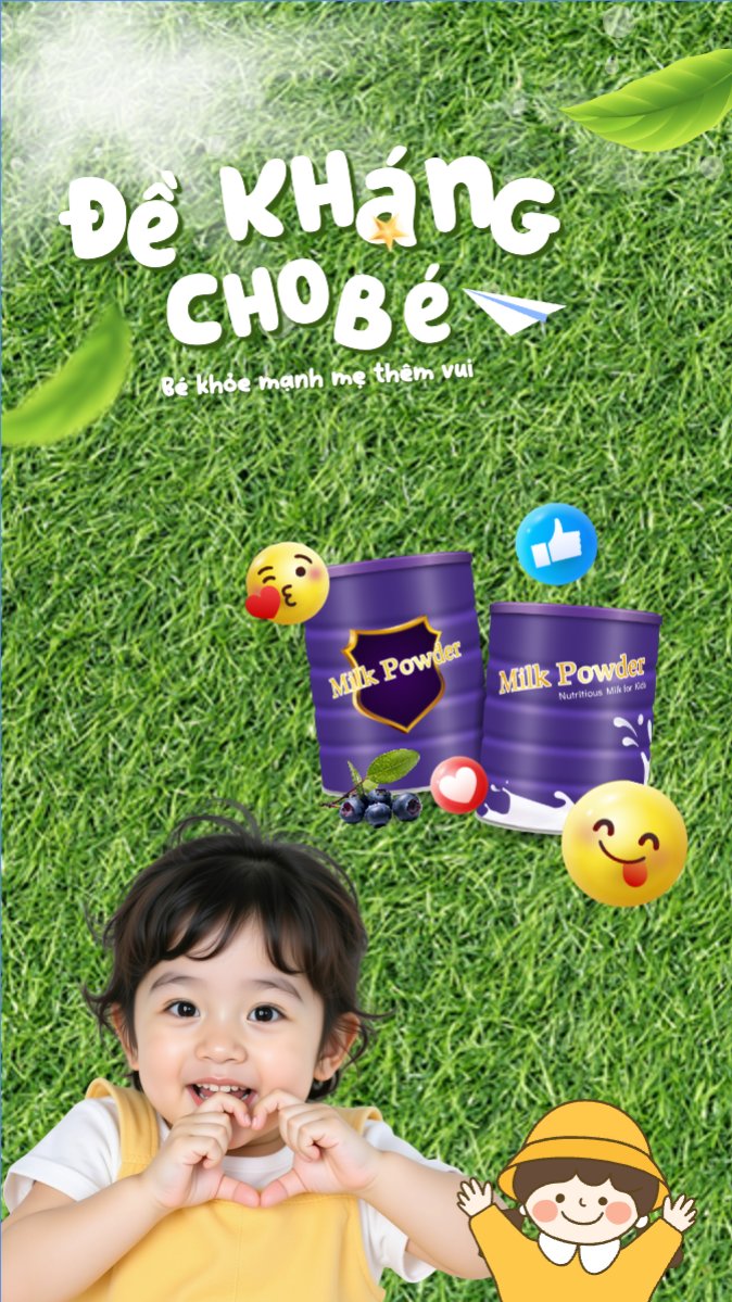 Mẫu Bài post MXH (9:16) Em bé, baby, trẻ em, kids, sữa, milk, đồ ăn, food, thực phẩm, ẩm thực, nước uống, drink — LayerPic