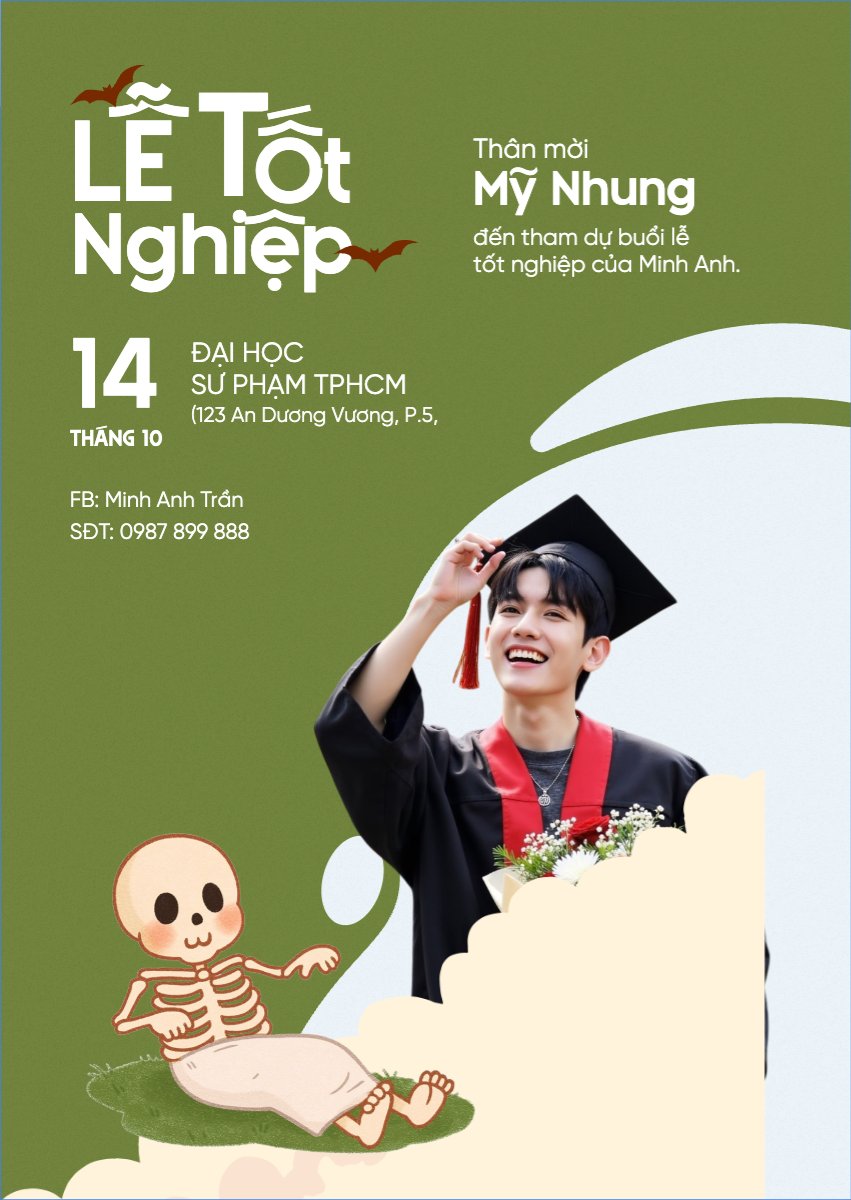Mẫu Thư mời Tốt nghiệp, thư mời, sinh viên, student, education, halloween, lễ hội, festival, chibi, hoạt hình, cute, dễ thương — LayerPic