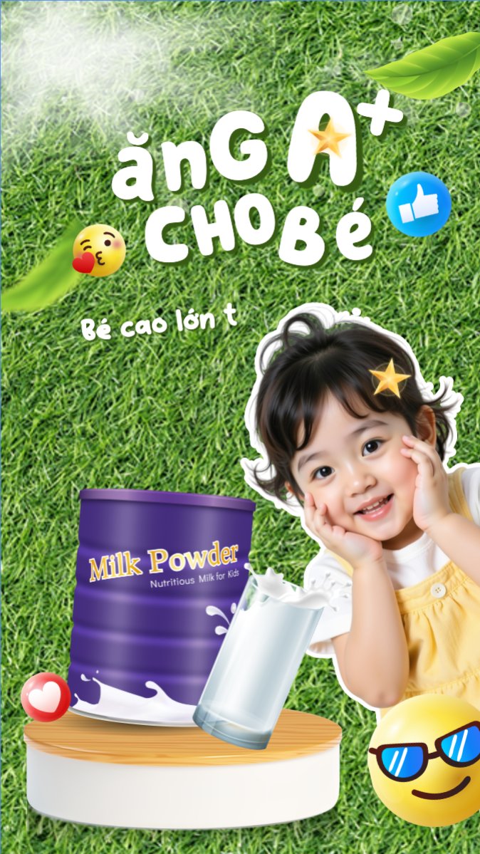 Mẫu Bài post MXH (9:16) Em bé, baby, trẻ em, kids, sữa, milk, đồ ăn, food, thực phẩm, ẩm thực, nước uống, drink — LayerPic