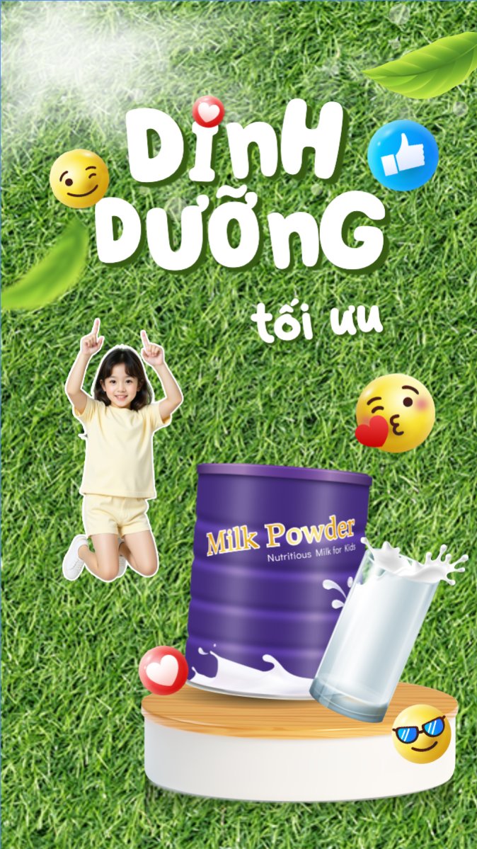 Mẫu Bài post MXH (9:16) Em bé, baby, trẻ em, kids, sữa, milk, đồ ăn, food, thực phẩm, ẩm thực, nước uống, drink — LayerPic