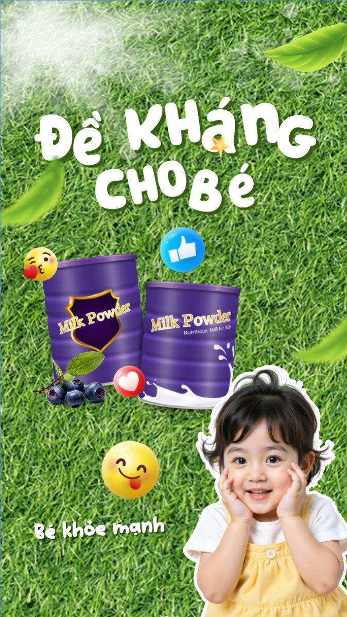 Mẫu Bài post MXH (9:16) Em bé, baby, trẻ em, kids, sữa, milk, đồ ăn, food, thực phẩm, ẩm thực, nước uống, drink — LayerPic