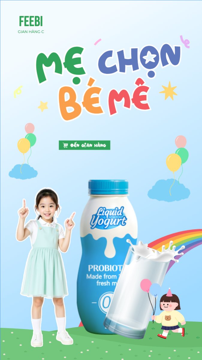Mẫu Bài post MXH (9:16) Em bé, baby, trẻ em, kids, sữa, milk, đồ ăn, food, thực phẩm, ẩm thực, nước uống, drink — LayerPic