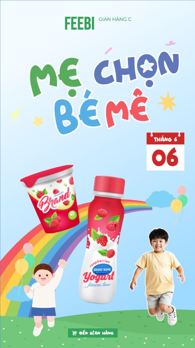 Mẫu Bài post MXH (9:16) Em bé, baby, trẻ em, kids, sữa, milk, đồ ăn, food, thực phẩm, ẩm thực, nước uống, drink — LayerPic