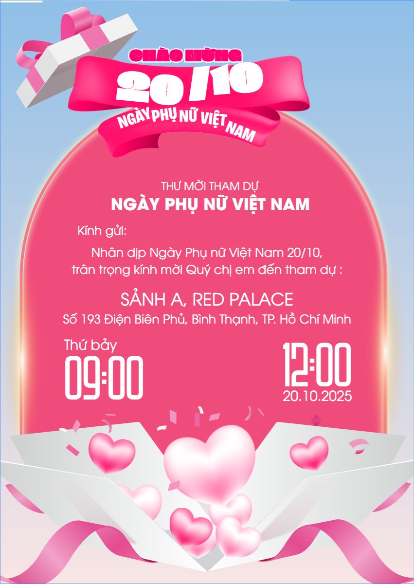 Mẫu Thư mời 20/10, Ngày phụ nữ Việt Nam, Vietnamese Women's Day, phụ nữ, sự kiện, event, dễ thương, cute, chibi, hoạt hình, cartoon — LayerPic